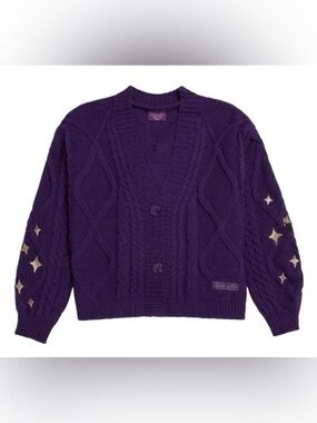 Taylor Swift “Speak Now” Purple Cable-Knit Cardigan with Gold Star Accents